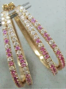 3Ct Round Cut Simulated Pink Sapphire 14k Yellow Gold Plated Row Hoop Earring's - Picture 1 of 5