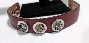 Armband geätzt braun Leder BoHo drei Druckknöpfe Doppelverschluss - Bild 1 von 4