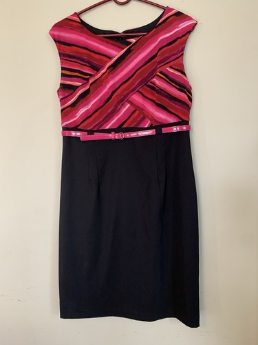 Abito ALYX Petite taglia 12P senza maniche rosa a righe top nero gonna con cintura dietro Zi