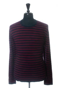 Saks Fifth Avenue NWT Black and Burgundy Striped Cashmere Crewneck Sweater 29466 - Picture 1 of 5