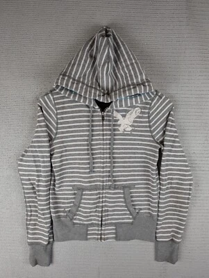 American Eagle Sudadera con Capucha Cremallera Talla XS Gris Rayas Manga Larga Foto 1 de 4