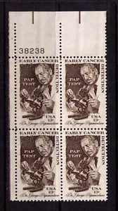 US USA Sc# 1754 MNH FVF PL# BLOCK Pap Cancer Pap Test Microscope Dr Papanicolaou - Picture 1 of 1