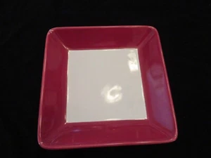 Pampered Chef Simple Additions 7 1/4" Burgundy & White Square Ceramic Dish - Picture 1 of 4