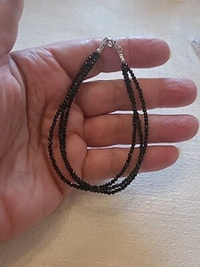 Thai Black Spinel  925 SS Beaded Bracelet 2mm, 7.5"L, 22cts, Triple Strand  - Picture 1 of 4