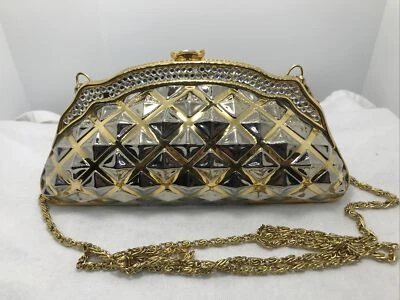 Vintage Textured  2 tone  Crystal  Embelished  Chain Strap Shoulder Bag Purse  - Image 1 of 4