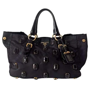 PRADA Black Tessuto Nylon Pietre Jeweled Tote Bag - Picture 1 of 16
