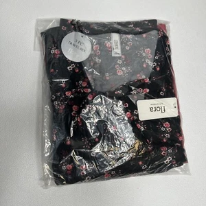 Flora by Flora Nikrooz 3 Piece Pajama Set Black Floral Size L (14/16) BNWT - Picture 1 of 2