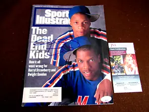 DARRYL STRAWBERRY DWIGHT GOODEN 1986 WSC METS SIGNED AUTO 1995 SI MAGAZINE  JSA - Picture 1 of 3