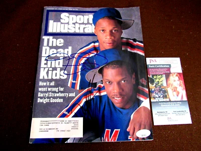 DARRYL STRAWBERRY DWIGHT GOODEN 1986 WSC METS SIGNED AUTO 1995 SI MAGAZINE  JSA - Image 1 of 3
