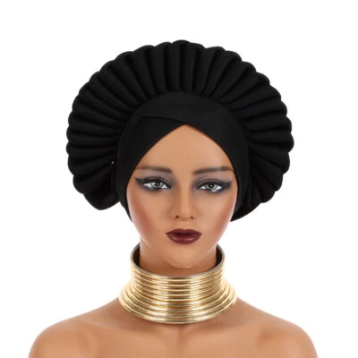 Pañuelo turbante africano para mujer hiyab gele automático Aso Oke gorra sombrero gorro Foto 1 de 4
