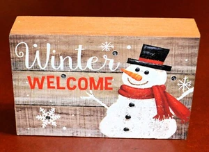 SNOWMAN BLOCK with LED LIGHTS - CHRISTMAS / HOLIDAY / WINTER - FOR SHELF or WALL - Picture 1 of 6