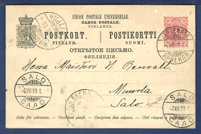 FINLANDIA U.P.U. Tarjeta Postal Jarvenpaa a Salo 1895 Foto 1 de 2