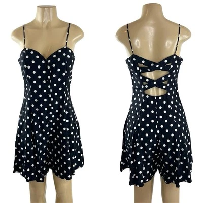 1990-е Детский комбинезон Винтажный Размер 9 Черный В горошек Мини Милая Кнопка Criss Cross - Изображение 1 из 4