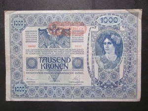 ÖSTERREICH 1000 Kronen 1902 ( 1919 ) Banknote 2. Auflage P-61 Extra Large Note - Bild 1 von 2