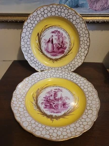 Antiguo Meissen Alemania Par Porcelana 9" Plato Escena Cortejo Oro Rosa #3 - Imagen 1 de 14