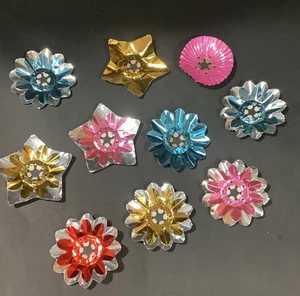 Vintage Weihnachtsbaum Glühbirne 10 Reflektoren Alufolie Sterne Blumen GUC - Bild 1 von 11