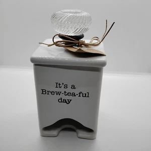 Mud Pie Tea Bag It's a Brew-tea-ful day White Ceramic Caddy Holder Dispenser -4 - Picture 1 of 10