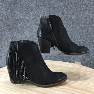 DV Dolce Vita Boots Womens 9 Ankle Bootie Black Leather Fringe Almond Toe Block - Image 1 of 4
