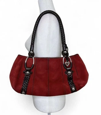 Bolsa de ombro baguete de couro genuíno camurça Brighton vermelha era Y2K. - Imagem 1 de 4