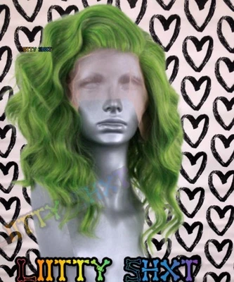 Peluca frontal de encaje 13x4 10 pulgadas 100 % cabello humano color personalizado (GOMITAS MANZANA VERDE) Foto 1 de 4