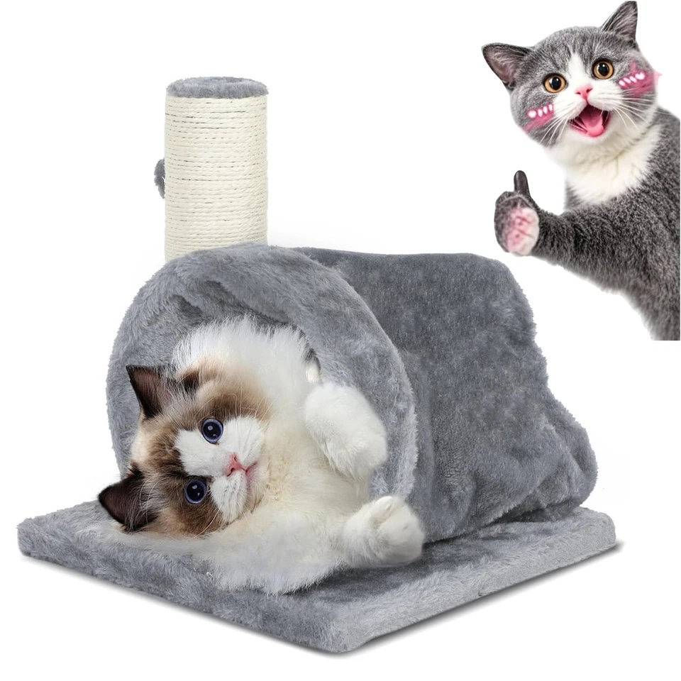 Small Cat Scratching Post with Cat Play Tunnel & Hanging Ball for Indoor - Image 1 of 4