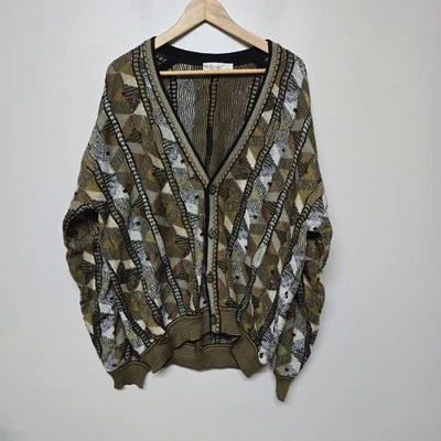 St Croix 3D Knit Cardigan Sweater Brown Multicolor Cotton Size Large USA Made - Image 1 of 4