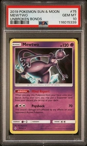2019 Pokemon Sonne & Mond Unbroken Bonds #75 Mewtwo Unbroken Bonds PSA 10 GEM MT - Bild 1 von 2