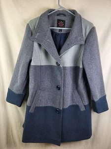 Isaac Mizrahi Live! Faux Wool Color Block Coat Blue/Navy XL - Picture 1 of 13