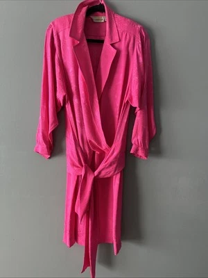 Liz Claiborne Talla 10 Vintage Seda Rosa Floral Vestido Envolvente Cinturón Faja Retro Foto 1 de 4