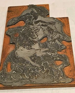 vintage metal Letterpress Woodcut Printing Block Art Native american Rare F/ship - Picture 1 of 11