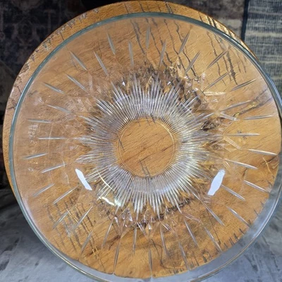 Tazón de cristal vintage plato estrella patrón de explosión de sol bordes festoneados pesado 10" Foto 1 de 4