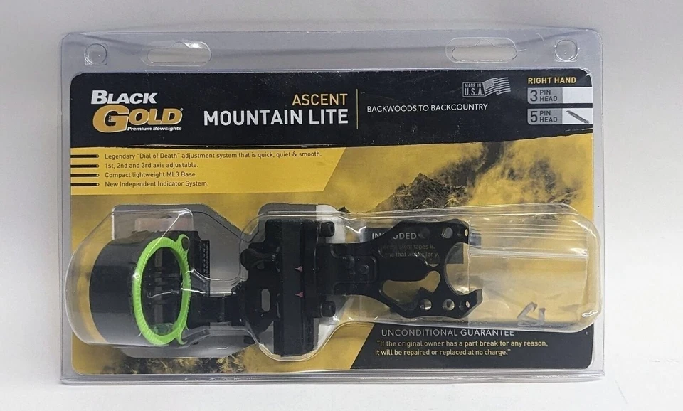 Mira de arco negra dorada Ascent Mountain Lite 5 pines .019 - derecha #AML5 Foto 1 de 1