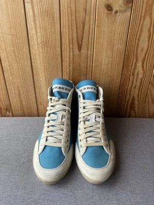 Tênis Burberry Vintage Azul Amostra Xadrez Top Alto Tamanho 39 EUA 9 Reino Unido 6 - Imagem 1 de 4