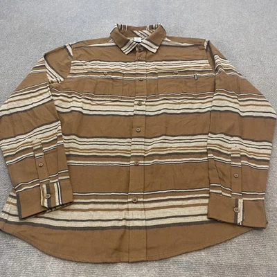 Camisa Hurley Para Hombre Mediana Marrón Tostado Rayas Abotonada Manga Larga Informal Bolsillo Foto 1 de 4