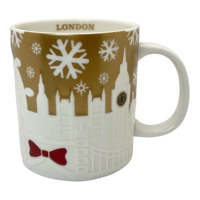 Caneca Starbucks London Holiday Christmas Gold 3D Skyline Relief cerâmica 16 oz - Imagem 1 de 4