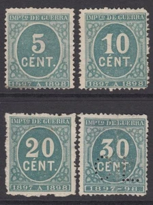 SPANIEN 1897, SC #MR19,20, 21 & ? - IMPUESTO DE GUERRA - MNG & GEBRAUCHT/PERFIN - Bild 1 von 2