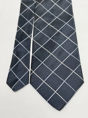 JONES NY 100% Silk Classic 58” NAVY BLUE White Yarrow Grid Geometric Men’s Tie - Image 1 of 4