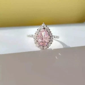 14K White Gold Plated 2.50Ct Pear Cut Lab Created Sapphire Halo Engagement Ring - Picture 1 of 3