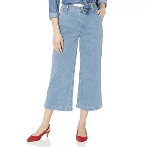 J.Crew Mercantile Size 31 Wide Leg Cropped Jeans Light Blue Denim Pockets Flaw - Picture 1 of 11