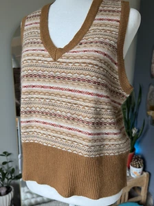 J. Crew Sweater Vest Fair Isle Wool Angora Blend Brown L NWT - Picture 1 of 9
