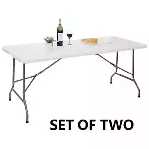 2X 6' Folding Table Plastic Fold-in-Half Picnic Table w/ Handle Rectangular - Picture 1 of 20