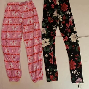 Set of 2 Girl Pants. Pink Large And Floral Black 14 Old Navy And American Market - Picture 1 of 8