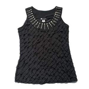 Womens Carole Little Shirt Size Small Black Sleeveless Ruffle USA - Foto 1 di 6