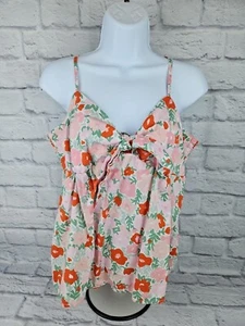 Free Assembly Women's Tank Top 100% Organic Cotton Floral Bow Adjustable Strap L - Picture 1 of 12