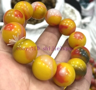 Certified Size 20mm Real Natural hetian yellow Jade Jadeite Bracelet 8” - Image 1 of 3