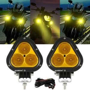 AUXBEAM 4" 70W Amber LED Motorcycle Headlight Driving Fog Light Lamps for Harley - Bild 1 von 12
