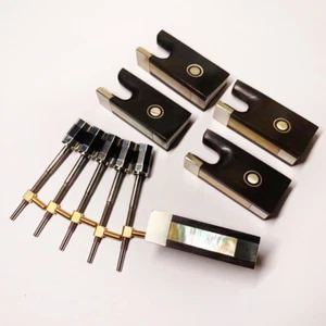 5x 4/4 Violin Frog Button Abalone Inlaid Ebony Nickel Silver Parisan Eyes - Picture 1 of 3