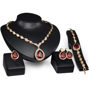 Conjunto de joyería de lujo para mujer africano Dubai boda fiesta nupcial graduación conjunto de 4 piezas - Imagen 1 de 7