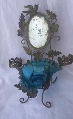 Ancien Baguier Nécessaire Toilette Miroir bronze Laiton 19 eme Napoléon III - Photo 1/4