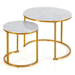 Nesting Coffee Table Set of 2 for Balcony Living Room Round Side Tables Modern - Picture 1 of 10